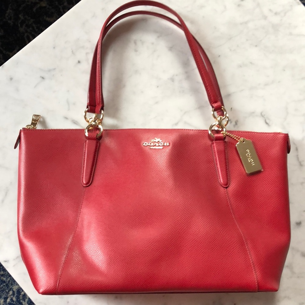 New Coach Red Leather and Gold Tote Bag Purse
